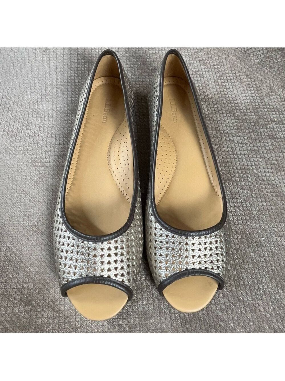 LL BEAN Gold Brown Ballet Flats Open Toe Flat Size 10 LIKE NEW - Picture 12 of 15